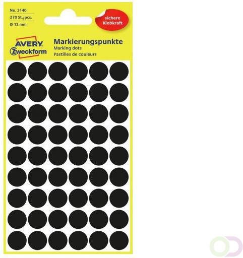 Avery Zweckform Etiket 3140 rond 12mm zwart 270stuks